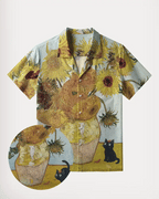 Van Gogh's Sunflowers with Black Cat