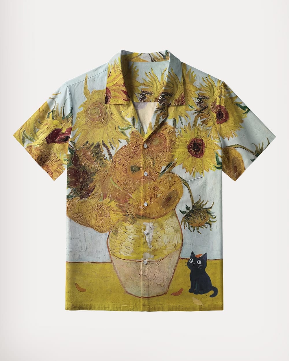 Van Gogh's Sunflowers with Black Cat